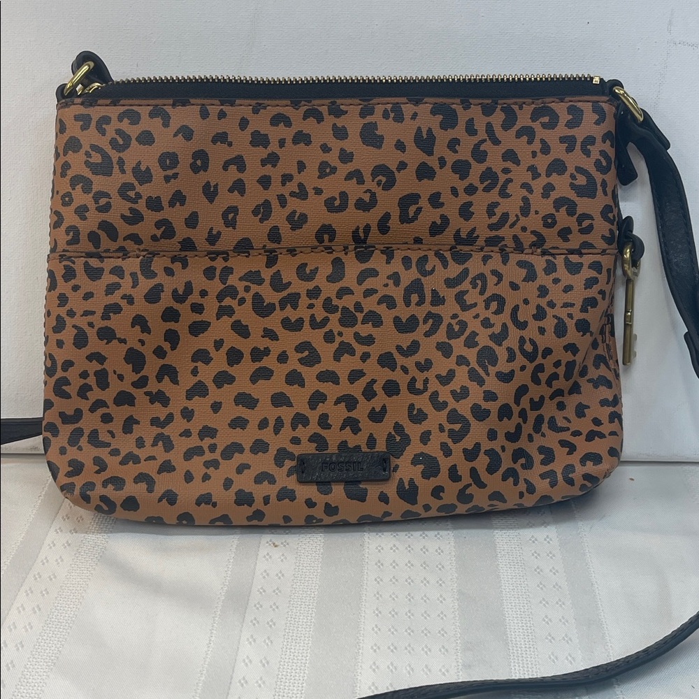 Fossil Leopard Print Crossbody Bag - Brown and Black